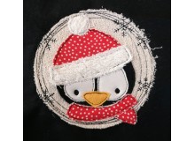 Stickdatei - Winterfreunde Doodle Appli Pinguin Kranz